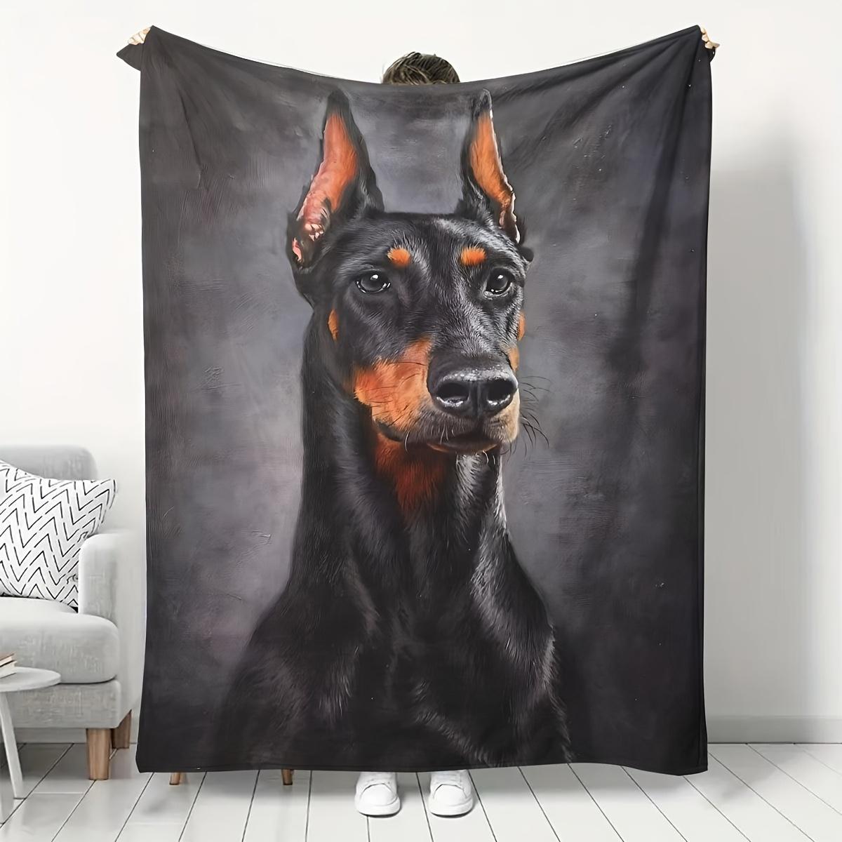 Doberman Printed Flannel Blanket for Four Seasons Universal Home Travel Camping Office Decorative Multi-purpose Blanket 130x150CM