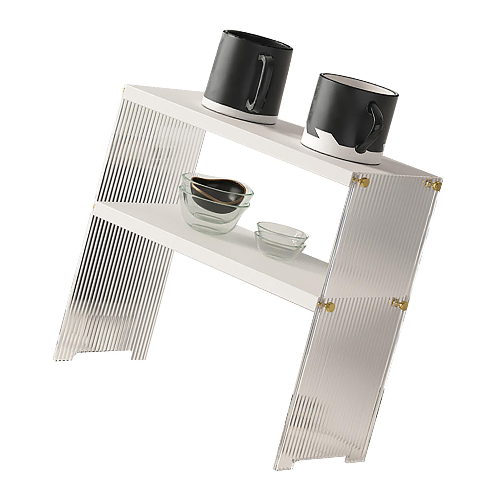 

Coffee Mug Storage Shelf Stable Support Large Capacity Countertop Organizer for Living Room Bedroom White 2 Tier