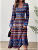 New European and American women's clothing, popular printed striped waist fashion V-neck dress