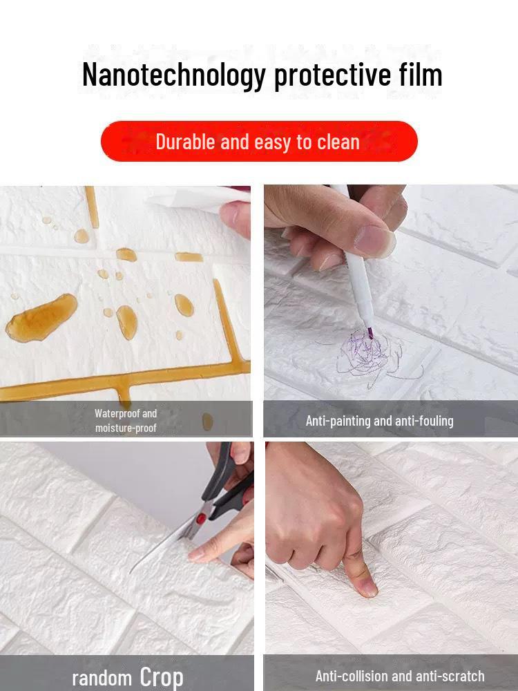 3D Waterproof Foam Brick Wall Sticker: Moisture-Proof, Self-Adhesive, Warm, and Decorative for Bedroom Walls.