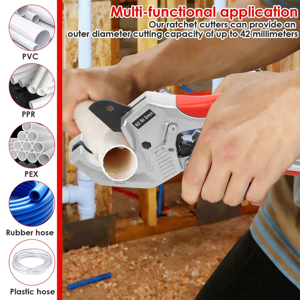 PVC Pipe Cutter High Hardness Steel Self Locking Ratcheting Pipe Cutter Tools Non Slip Tubing Cutting for PPR PEX Rubber Plastic