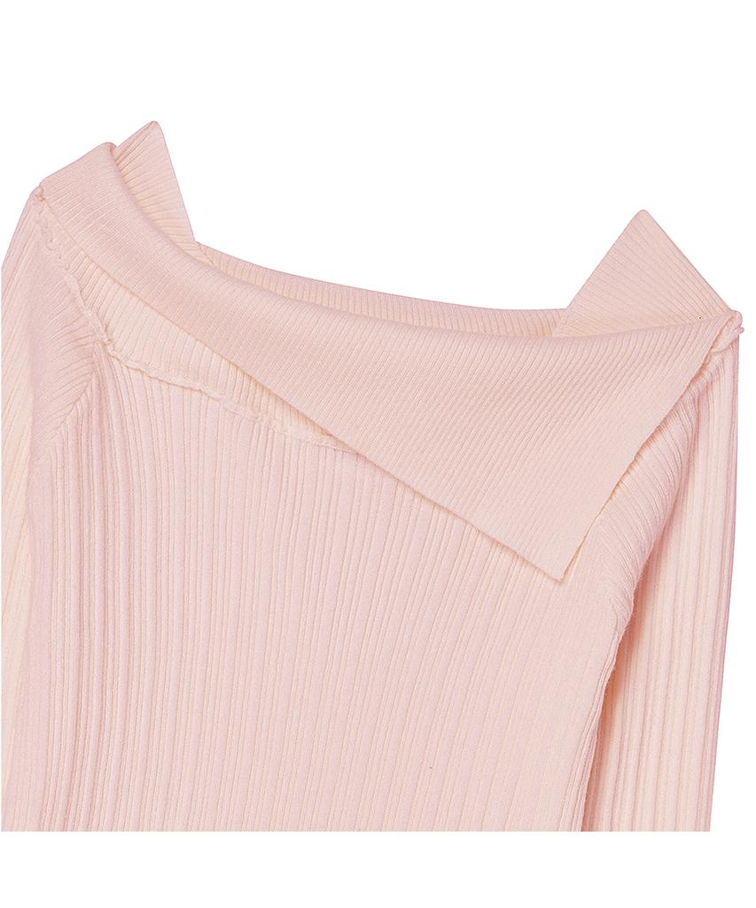 THE GREEN LAB Off-Shoulder Slim Ribbed Knit [Light Pink]