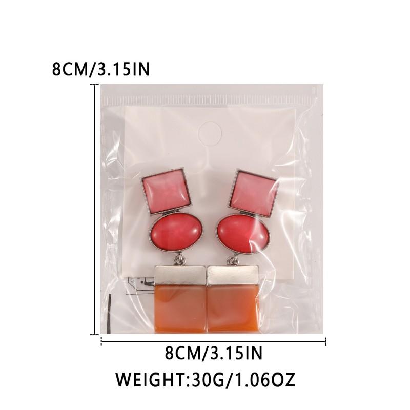 Bold Geometric Earrings Women Zinc Alloy Statement With Color Block Design In Green Blue Red