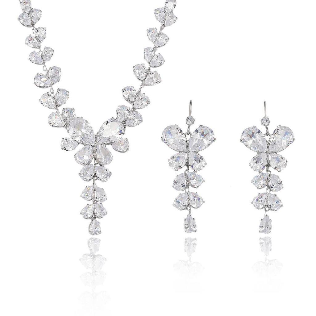 Cross-Border Fashion Trend: Heart Zirconia Earrings & Colorful Butterfly Necklace Jewelry Set