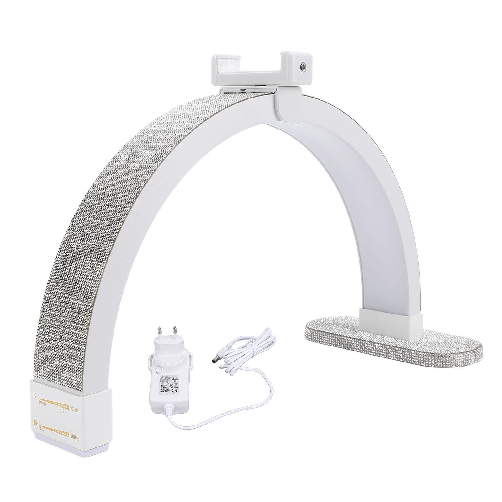 

20 Вт 16 дюймов Полумесяц Настольная лампа для ногтей 3200 до 5600 К Сенсорное управление Плавная регулировка яркости Стразы Nail T White