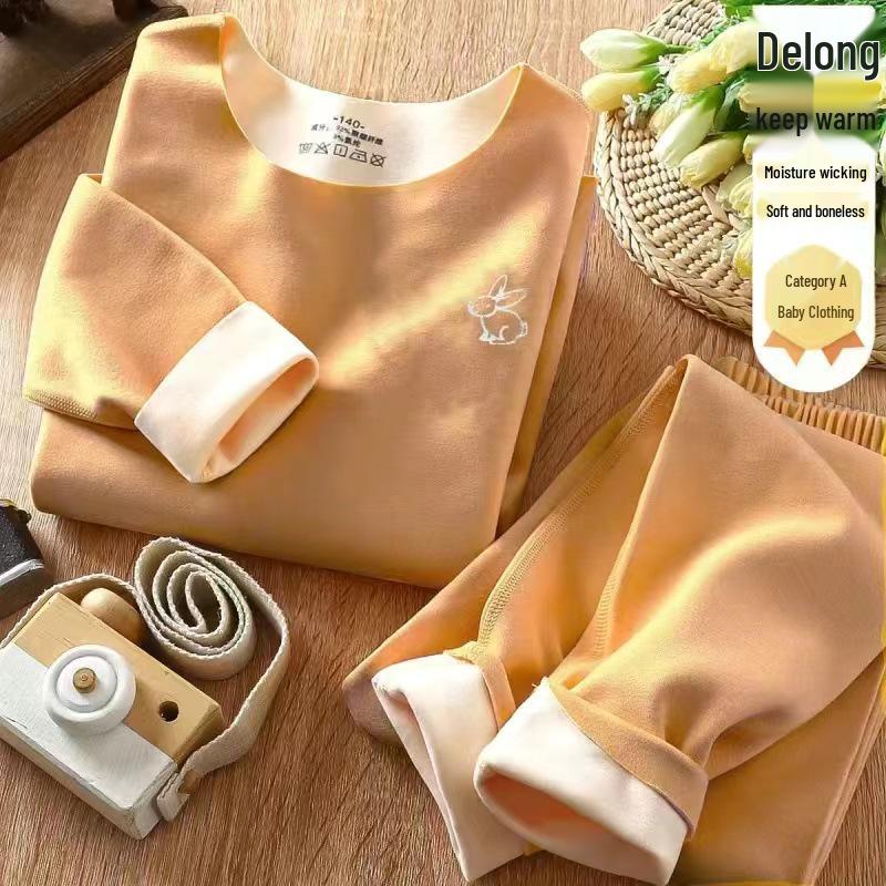 

Teen Warm Double-Sided Velvet Seamless Fleece Underwear Set for Fall/Winter 100 for 80-90cm