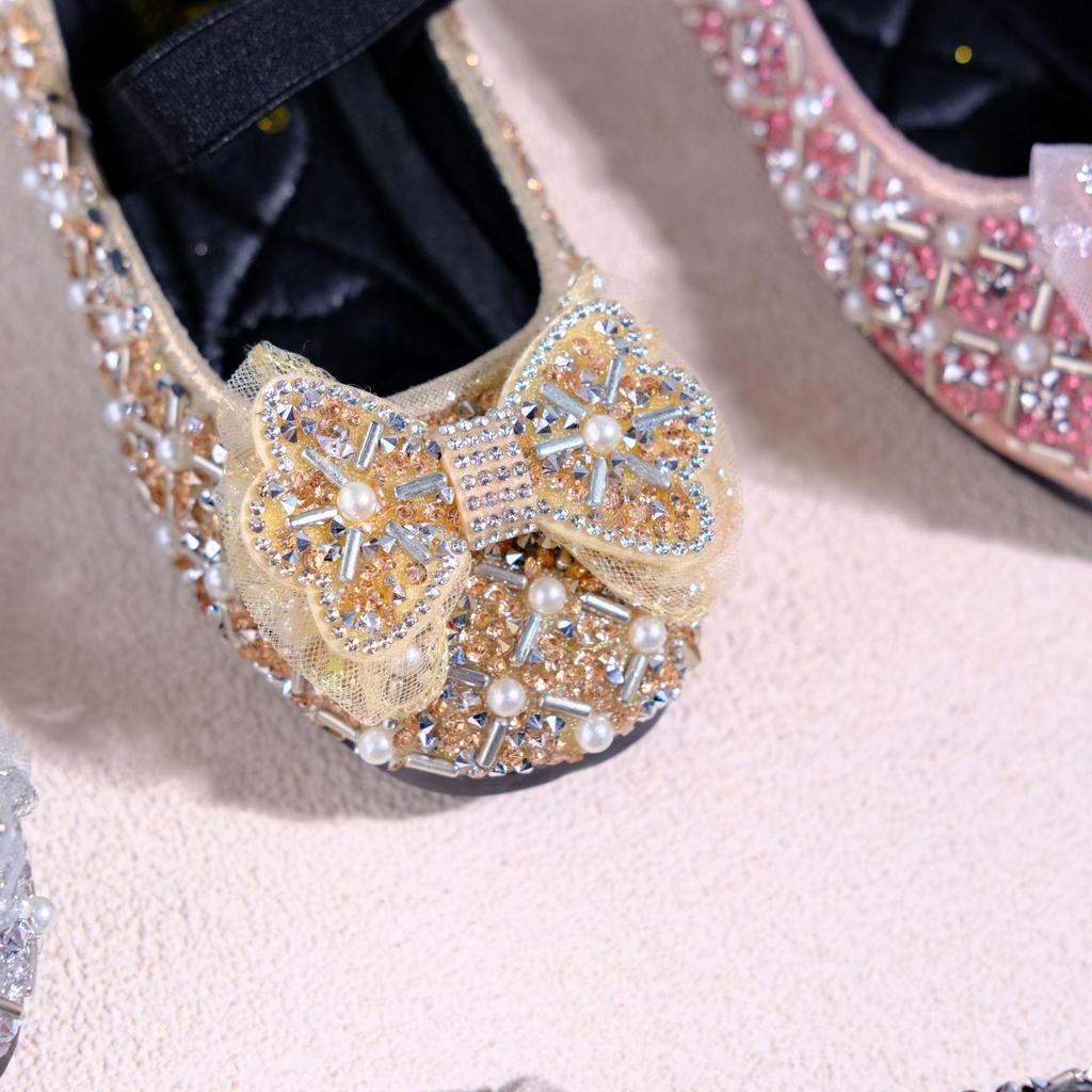 Autumn 2025 Rhinestone Princess Flats for Girls - Leather Dance Performance Shoes