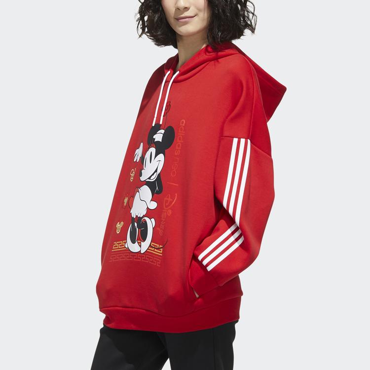 adidas Felpa con Cappuccio Neo X Disney Stampa Minnie Collezione CNY Felpa da Donna Rosso Chiaro GE7774