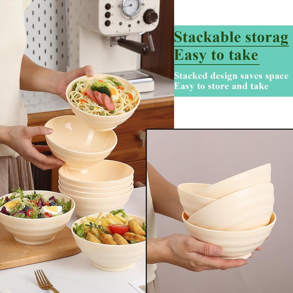 Evanda Bowls, Set of 8, Cheese White, Approx. 750ml Capacity, Unbreakable Dishes and Bowls, PP Plastic, Polypropylene, Perfect for Cereal, Salad,