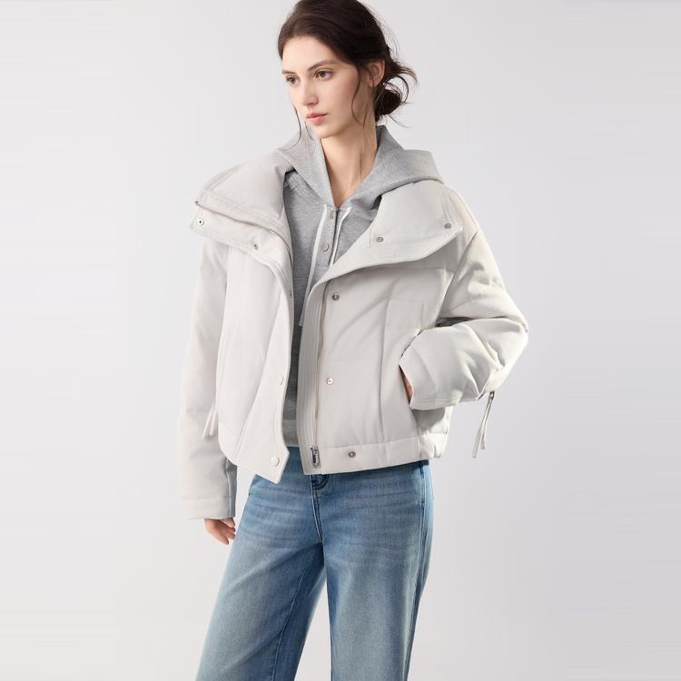 ELLE French Style Workwear White Duck Down Casual Stand Collar Loose Fashion Versatile Long Sleeve Puffer Jacket Women jackets EY52505