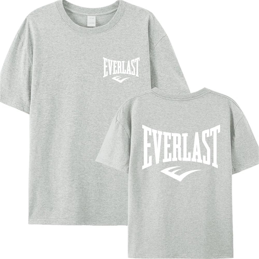Buy All-cotton EVERLAST Boxing Logo T-shirt Men's and Women's O-collar Printed T-shirt Harajuku Street Hoodie Popular Loose One
