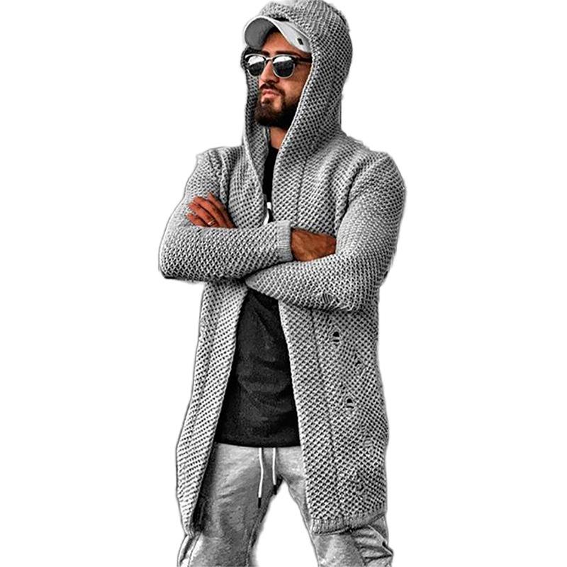 2026 Men's Autumn Sweater Solid Color Hooded High Neck Wool Coat
