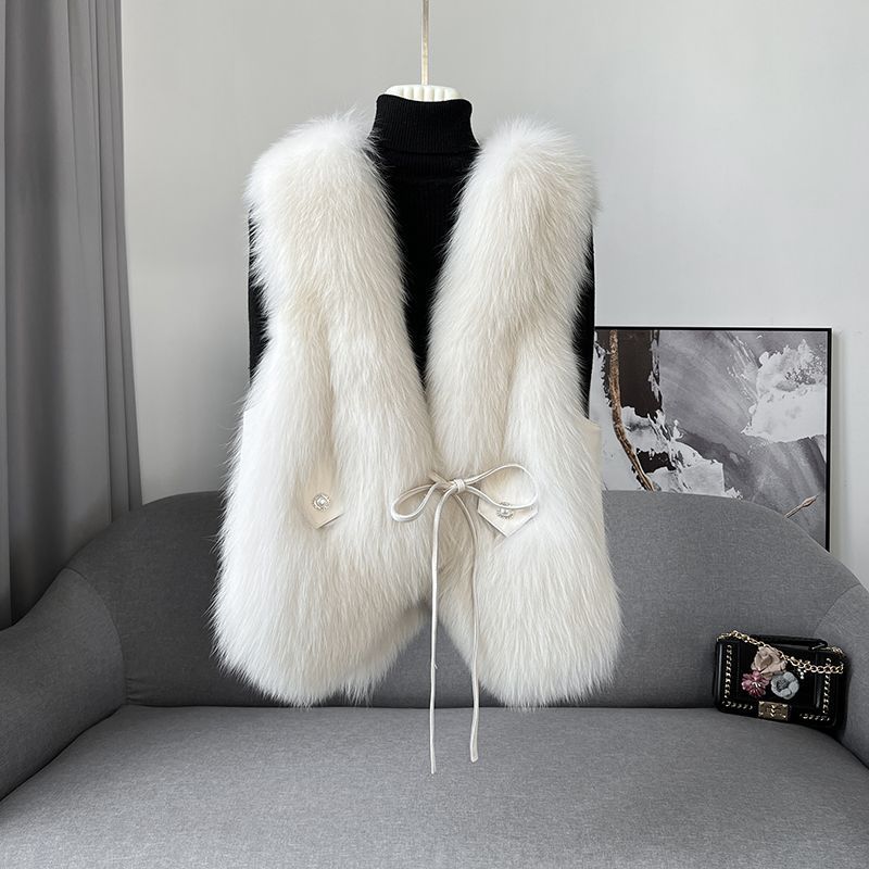 Imitation fox fur vest women's autumn and winter Haining new fur vest fashionable light short splicing