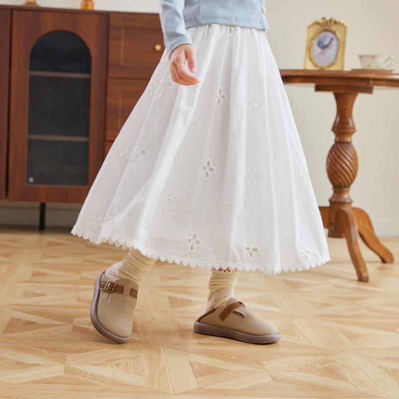 

Шкільна Спідниця для Дівчинок-Підлітків Біла Вишивка Весна/Осінь Мереживна Квіткова Ажурна Спідниця Повсякденна Універсальна Бавовняна Спідниця для Малюка 160cm білий