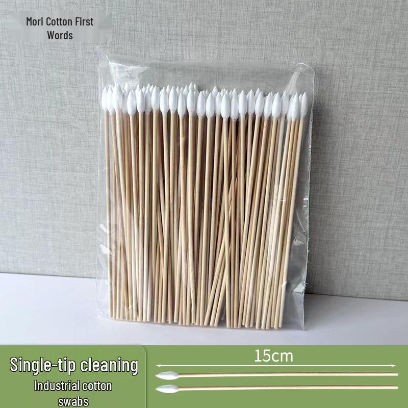 15cm Single-Head Bamboo Stick Cotton Swabs (100 Pieces) - 6  Industrial Dust-Free Cleaning Swabs for Instrument Cleaning