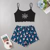 Women's Casual Christmas Snowflake Print Shorts Set: Short-Sleeved Vest, Camisole, and Home Wear