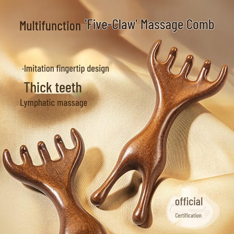 Sandalwood Five-Claw Deer Antler Massage Comb