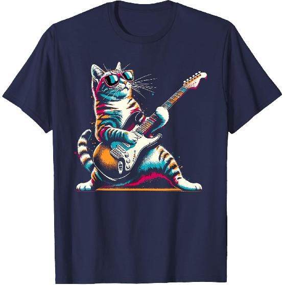 Gitarre Katze Neuheit Rockmusik Band Konzert Lustiges Katzen T-Shirt