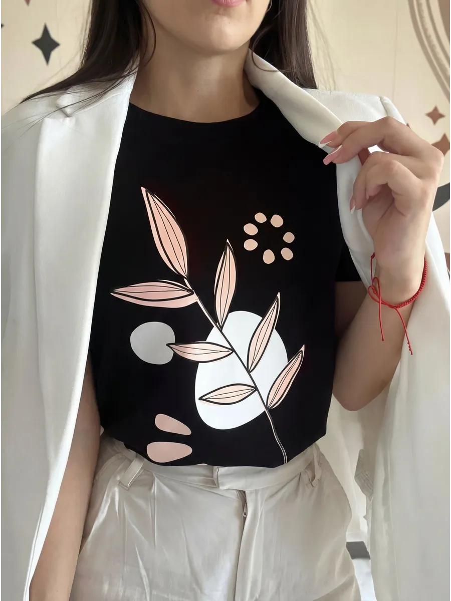 Oversized Thick T-shirt with flower geometry print L