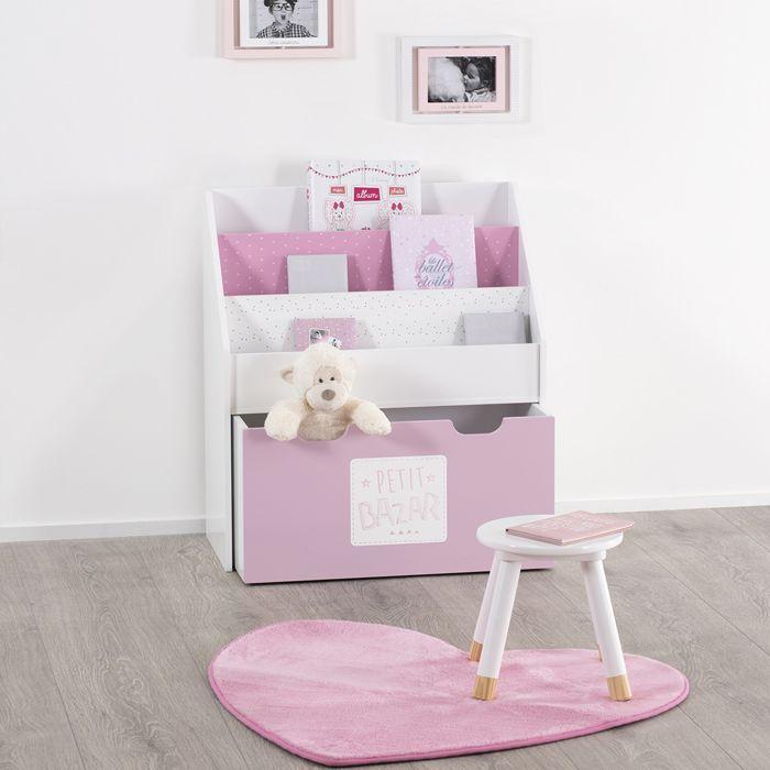 Bibliothèque enfant à roulettes rose H70cm - Atmosphera createur d'interieur