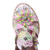Johnature Retro Three-dimensional Flower Colored Fashion Slippers Genuine Leather Printed Coarse Heel Sandals
