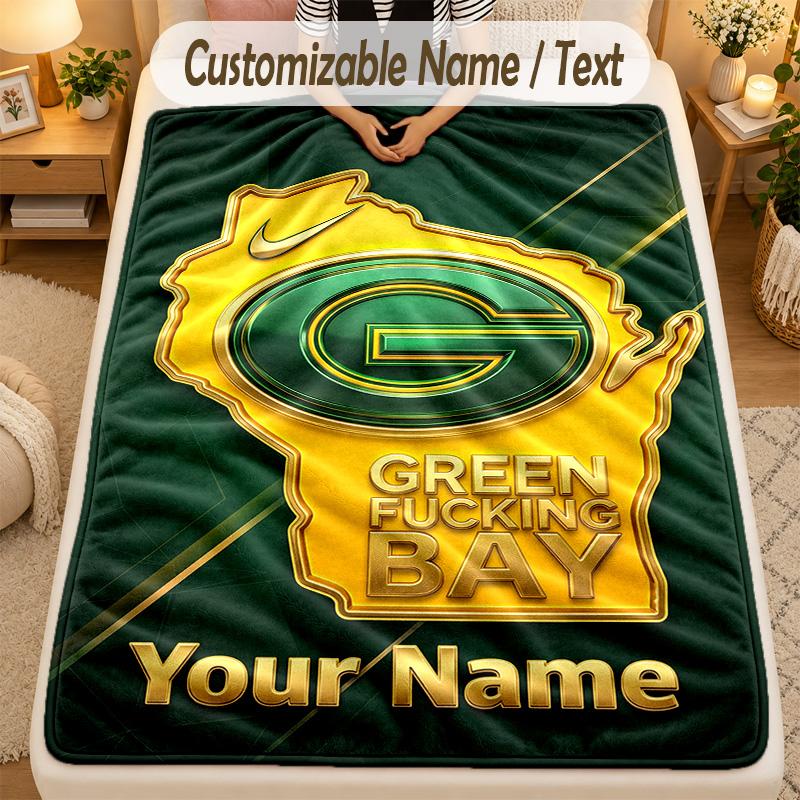 Flannel BlanketGreen Bay Packers Custom Name Text Personalized Soft Warm Throw Blanket Home Decor Gift