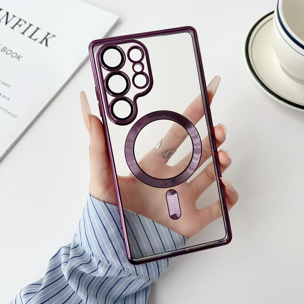 Luxury Plating For Magsafe Magnetic Case For Samsung S25 S24 S23 S22 S21 S20 FE Ultra Plus A06 A16 A55 A35 A25 A15 Clear Cover