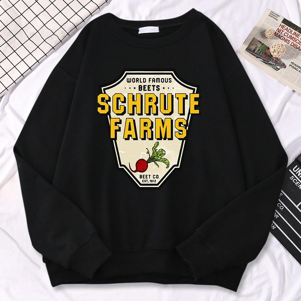 Simple Winter Women Pullovers World Famous Beets Schrute Farms Crop Printing Hoodie Loose Crewneck Sweatshirt Warm Tops