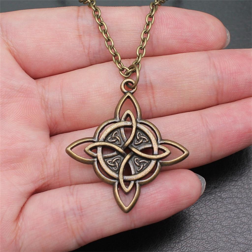 Celtic Symbols Hexagrams Mystical Amulet Pendant Antique Bronze Metal Daughter Collar Necklace Handmade