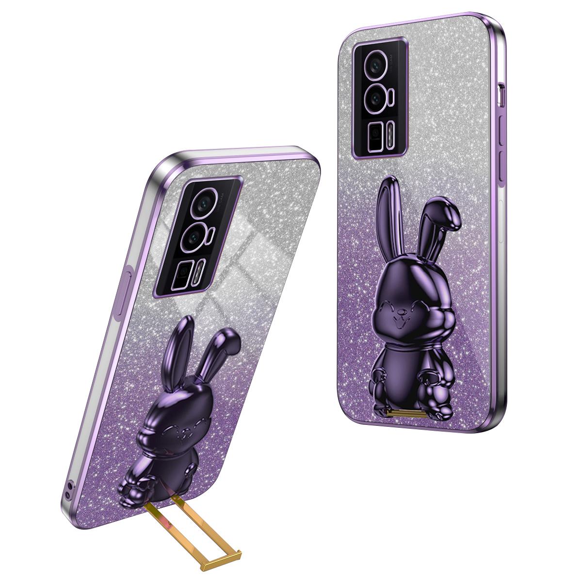 

For Xiaomi Redmi K60 5G/K60 Pro 5G Kickstand Case Cute Rabbit Shockproof Slim Phone Cover Purple