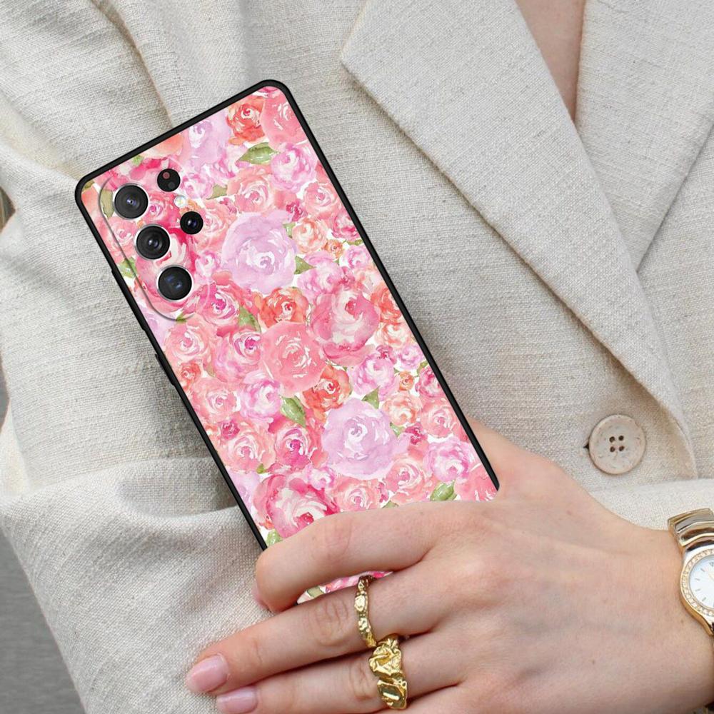 Romantic Pink Teal Watercolor Chic Floral Cell Phone Case for Samsung Galaxy S26 Ultra S25 S24 S23 S22 S21 S20 Note10 Cover