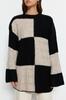 Women's Fashionable Stylish Hijab Sweater Black Openwork Perforated Color Block Knitted Knitwear Sweater