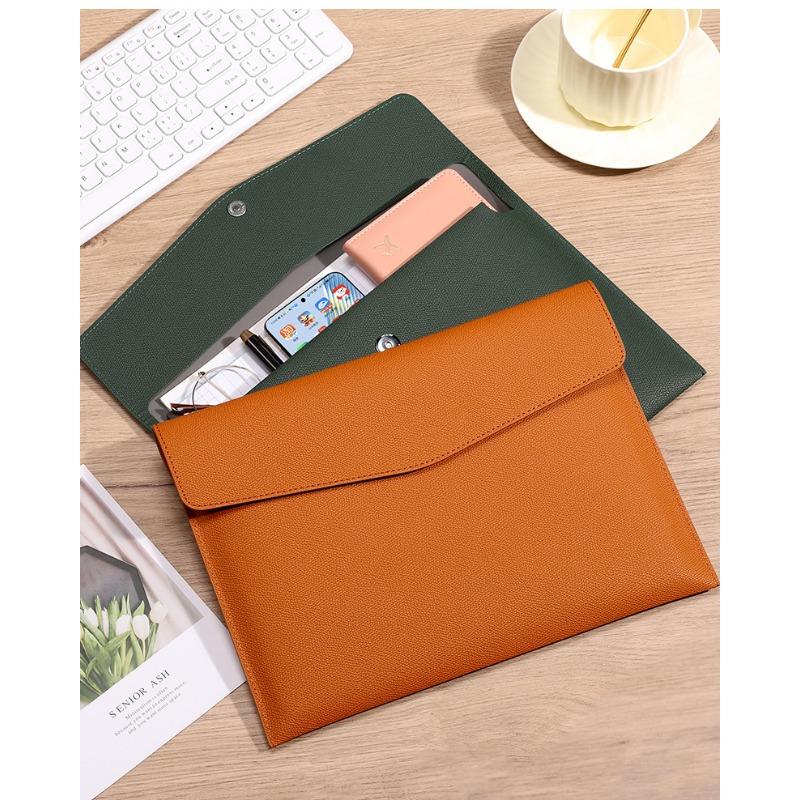 1PC Fashion A4 Leather Document Bag High-end Document Bag Information Bag Waterproof Business Office Snap Buckle Thickened Storage Bag