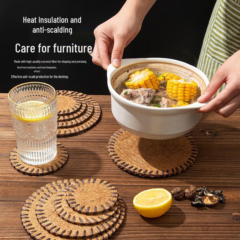 Coconut Fiber Heat-Resistant Table Mat: Anti-Scald Pad, Pot/Bowl Coaster, Plate Mat, Teapot Trivet.