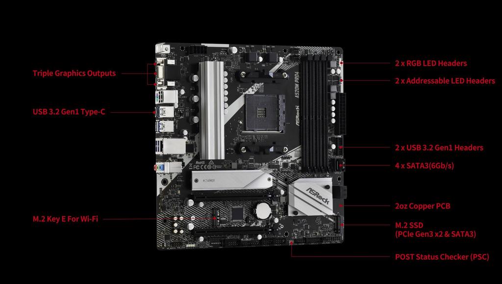 ASRock A520M Pro4 Micro ATX Motherboard with AMD Ryzen Series and A520 Chipset Japanese Supports Up To 128GB of Memory 4000/5000 (Socket AM4)