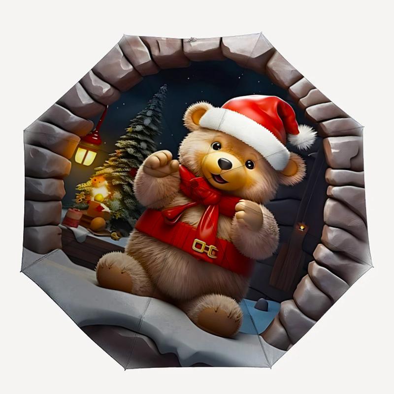 

1PC Christmas Bear Ornament Automatic Open/close Umbrella with 8-Rib Structure for Women/Men, All-Season Use - Fashion Lovers yy250919018