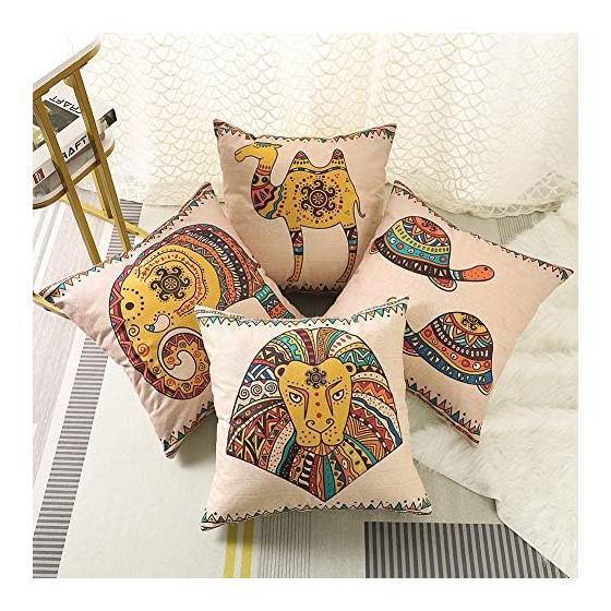 Otostar Cushion Cover Set of 4 Linen Material Stylish Cute Print Modern Design with Hidden Zipper for Interior Home Decoration Decorative Pillow