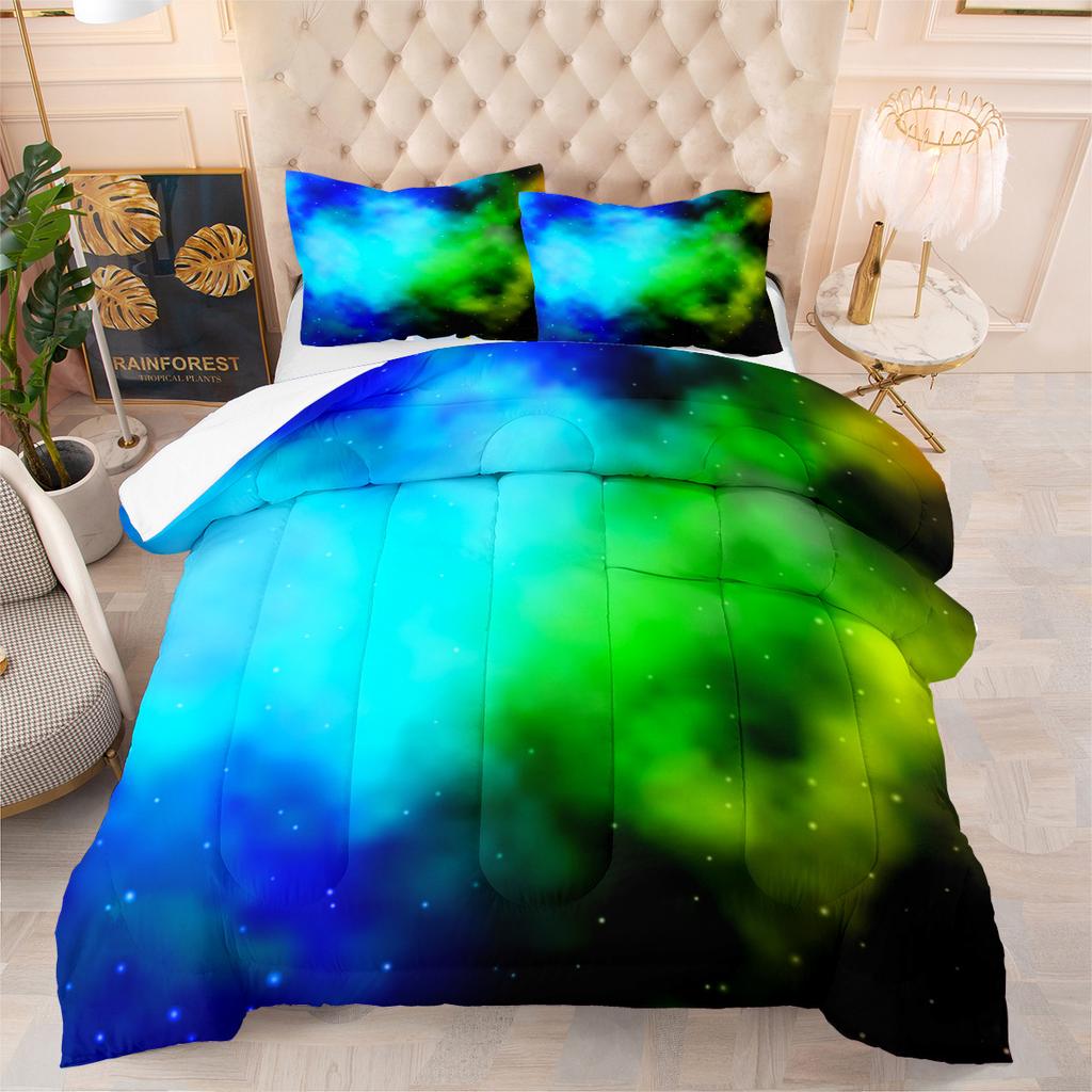 Constellation Starry Sky Universe Planet 3d Digital Printing Feather Silk Quilt Fat Quilt Cover Three-piece Set