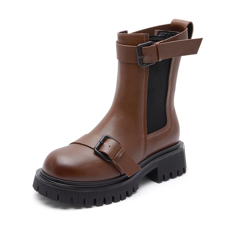 Skinny Martin Boots Women's 2025 New British Smoke Boots Non-slip Thick-soled Leather Chelsea Short Boots Single Boots