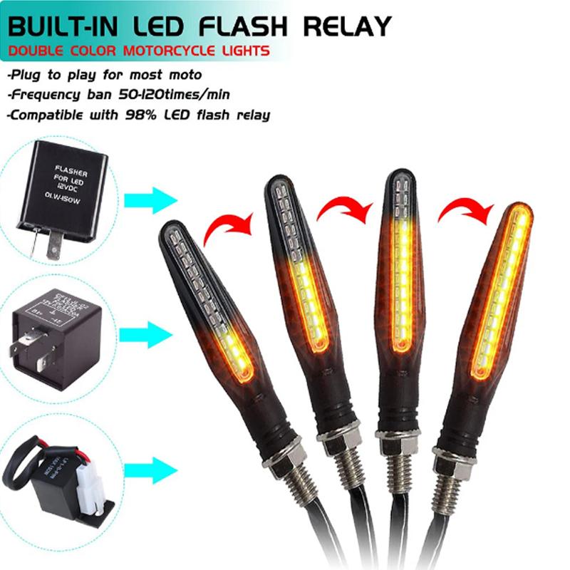 Motorcycle LED Turn Signal Lights White Red Amber Flowing Indicators Front Rear Light 24Led Flasher Blinker For Dirt Bike Sport