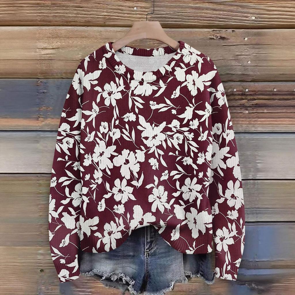 Svetry s dlouhým rukávem pro ženy s kulatým výstřihem, ležérní, roztomilý pletený svetr s potiskem, nadměrný