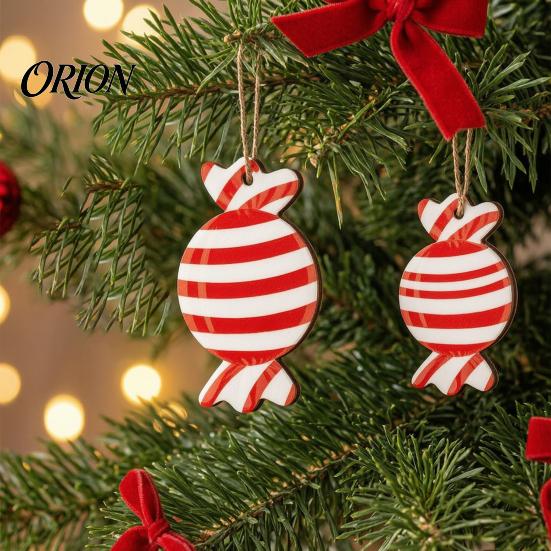 Christmas Tree Pendant Set 12/24/36Pcs Candy Cane Ornaments, Wooden Xmas Decor with Red Green Hanging Ornaments Striped Color, Holiday Decorations for