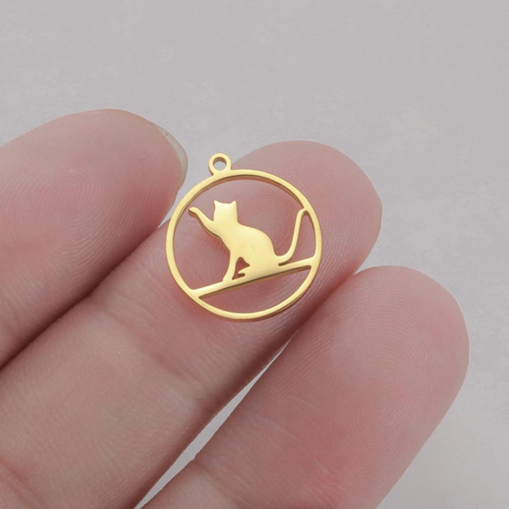 

My Shape 5pcs Cat Charms Cute Animal Kitten Pendants DIY Necklace Earrings Keychains DIY Jewelry Making Stainless Steel Jewelry Silver