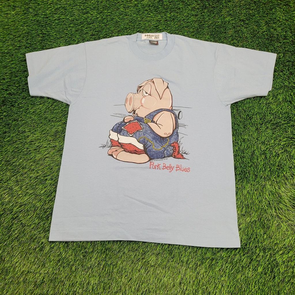 Vintage 1987 Funny Pig Shirt Large 22x28 Pork-Belly-Blues USA