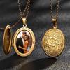 Vintage Floral Oval Locket Necklace with Openable Photo Frame