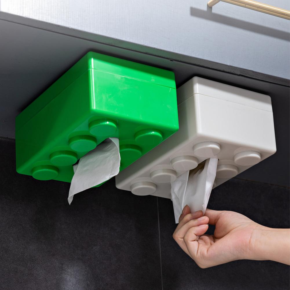 Creative Building Blocks Tissue Box Wall-Mounted Spring Paper Towel Holder Waterproof For Bathroom Living Room And Kitchen
