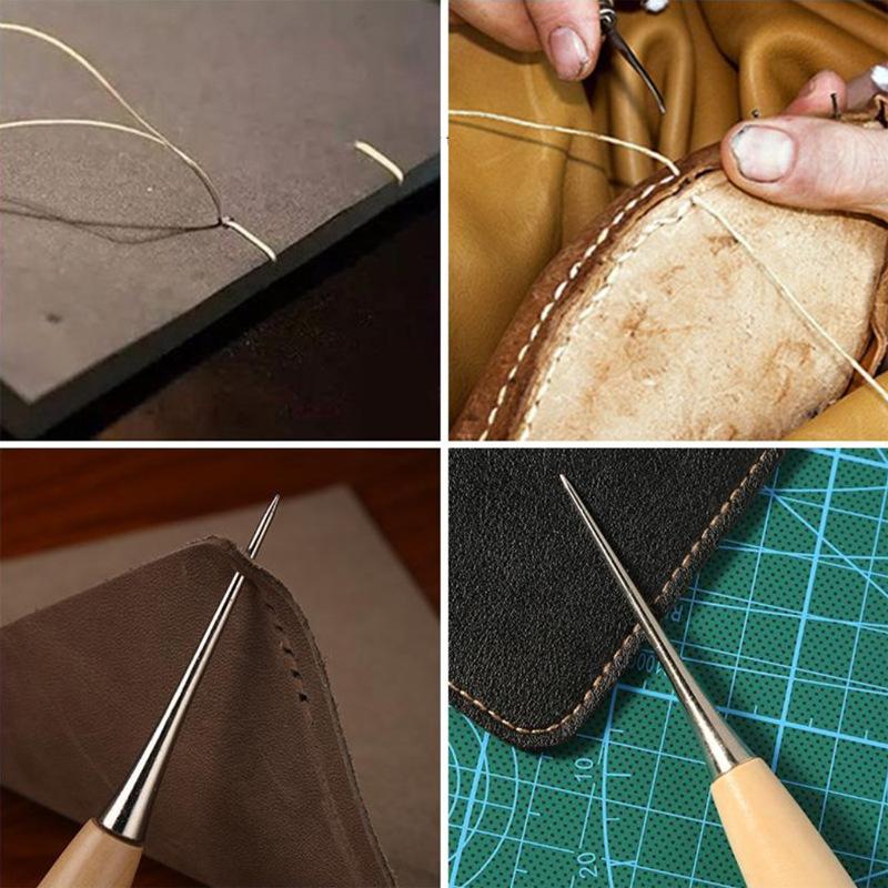 Poinçon à manche rond en bois massif, poinçon textile en cuir fait main avec fourreau, poinçon de couture, outils à main textiles