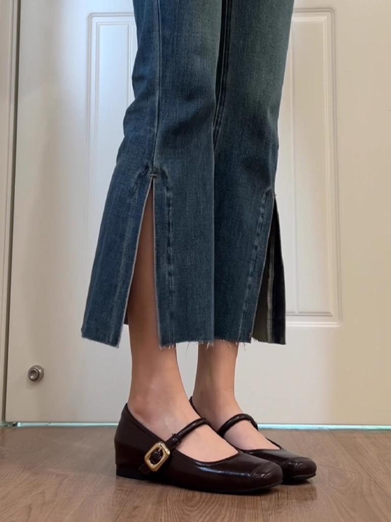 Sheepskin version~ genuine leather retro small man inner height increase shallow mouth single shoes women's French evening shoes Mary Jane small leath