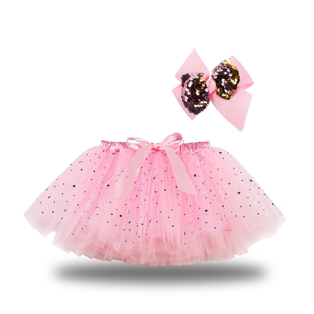 Girls' Star and Moon Mesh Tutu Skirt Set with Bow Hair Clips