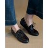 Washed soft cowhide British retro round head small leather shoes women's simple commuting leather flat single shoes loafers